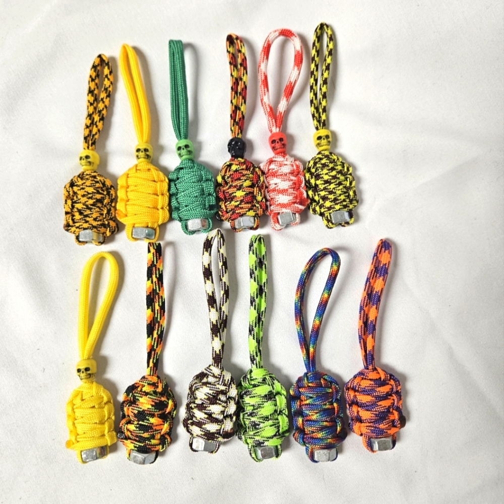 Colorful Paracord Zipper Pulls with Skull Beads Handmade‎
